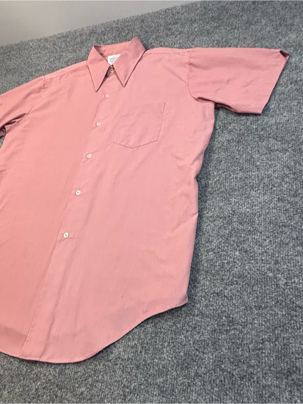 VTG 60s 70s Permanent Press Button up Collared Shirt Park Ave Salmon Pink 16 1/2 - Picture 8 of 13